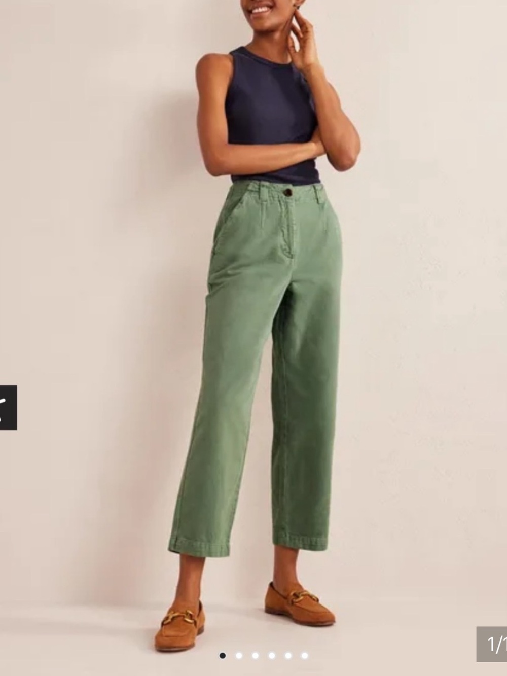 Boden Casual Cotton Pants Cropped Wide-Leg Pants Green Size 6
